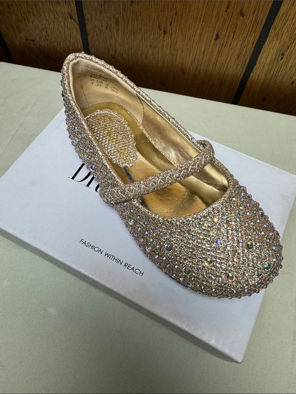 Dream Pairs Gold Glitter Mary Jane with Multicolor Rhinestones